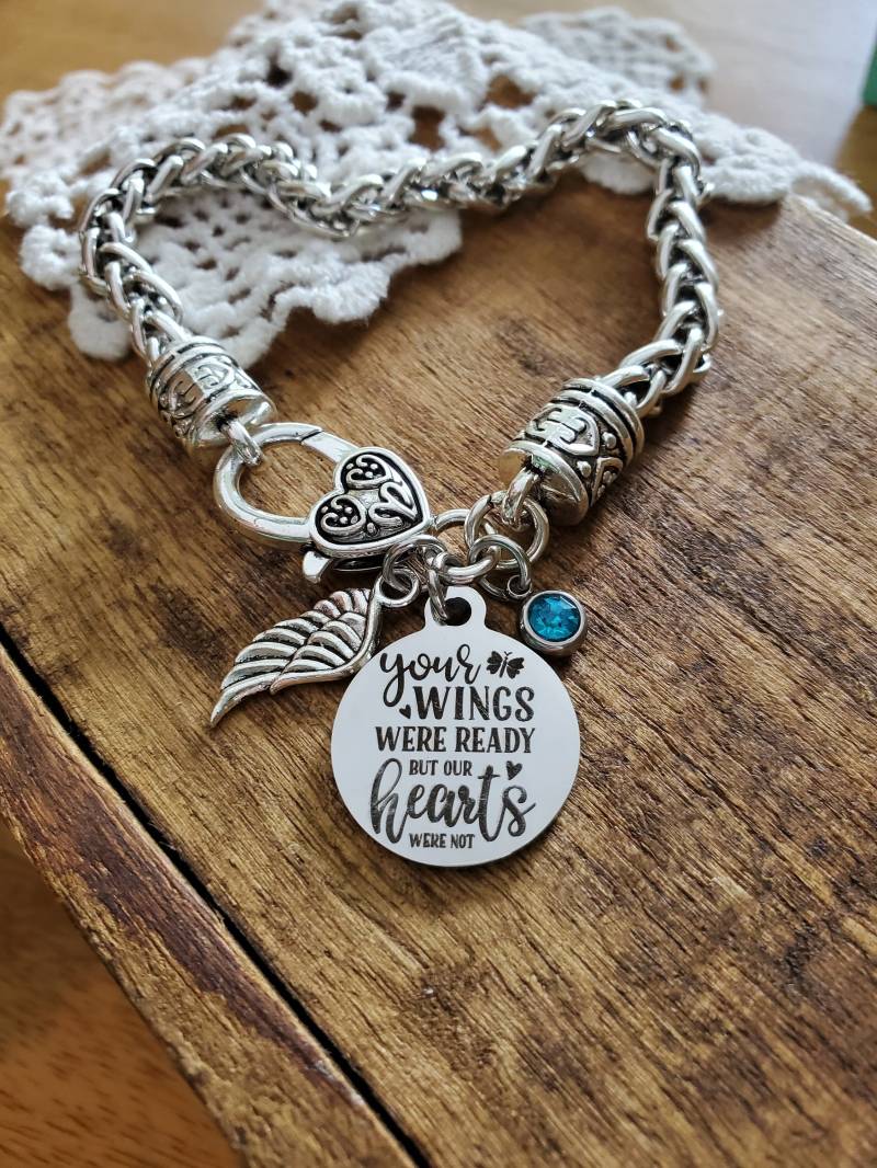 Personalisierter Erinnerungsschmuck, Personalisiertes Gedenkarmband, Ihre Flügel Waren Bereit, Aber Unsere Herzen Nicht Verlust Von Mama, Papa von LuxedesignsbySarah