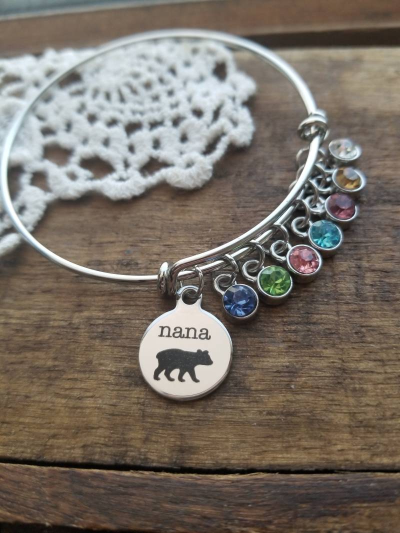 Personalisiertes Geschenk Für Nana, Nana Geburtsstein Armband, Bär Bettelarmband, Personalisierte Schmuck, Großmutter von LuxedesignsbySarah