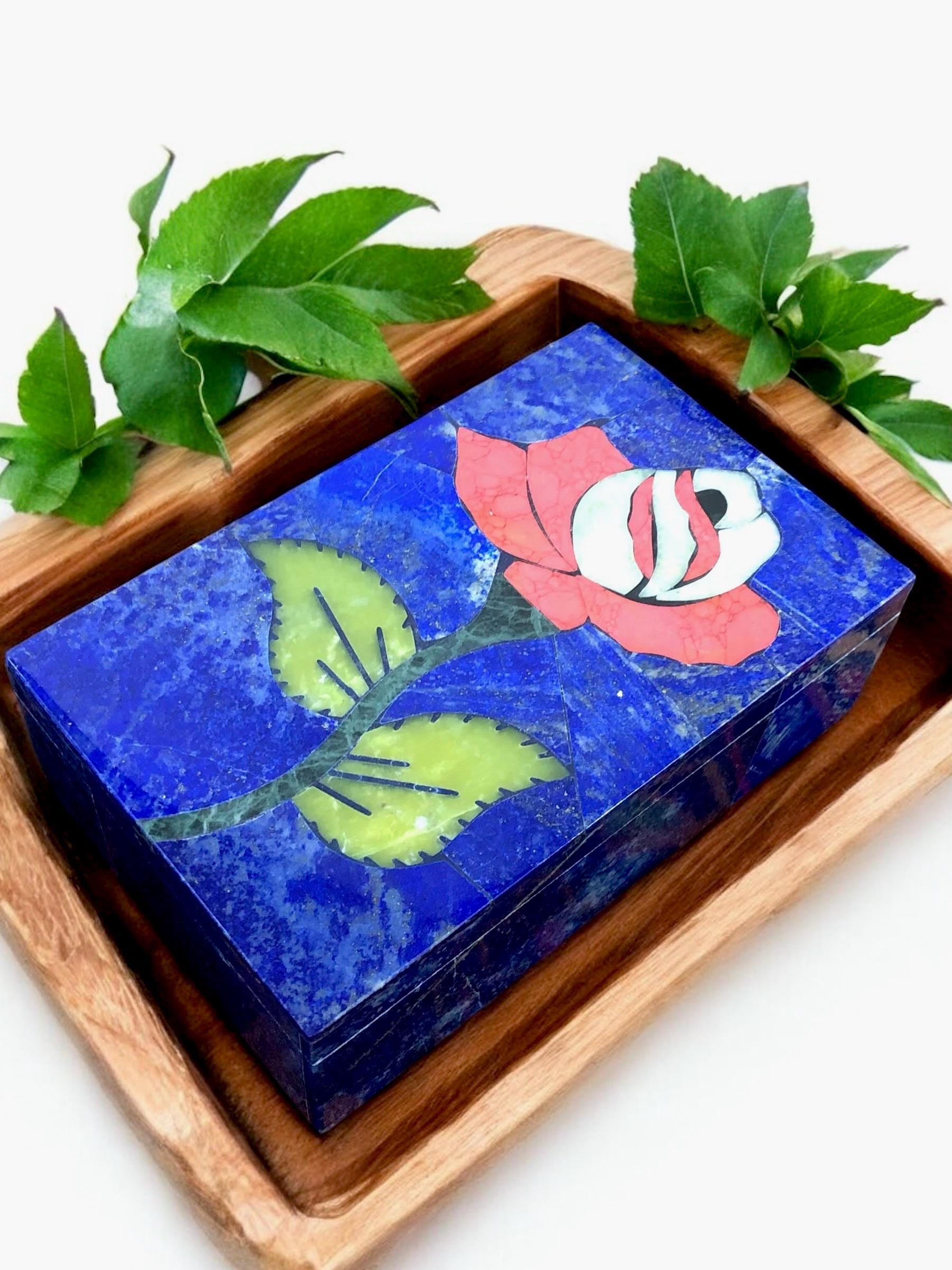 Handmade Lapis Lazuli Jewelery Box - Large Afghan Storage With Lid Aaa Quality Natural Stone Inlaid Flower Design For Home Handmade Lapis Lazuli Jewelery Box - Large Afghan Storage With Lid Aaa Quality Natural Stone Inlaid Flower Design For Home von LuxeeCrafted