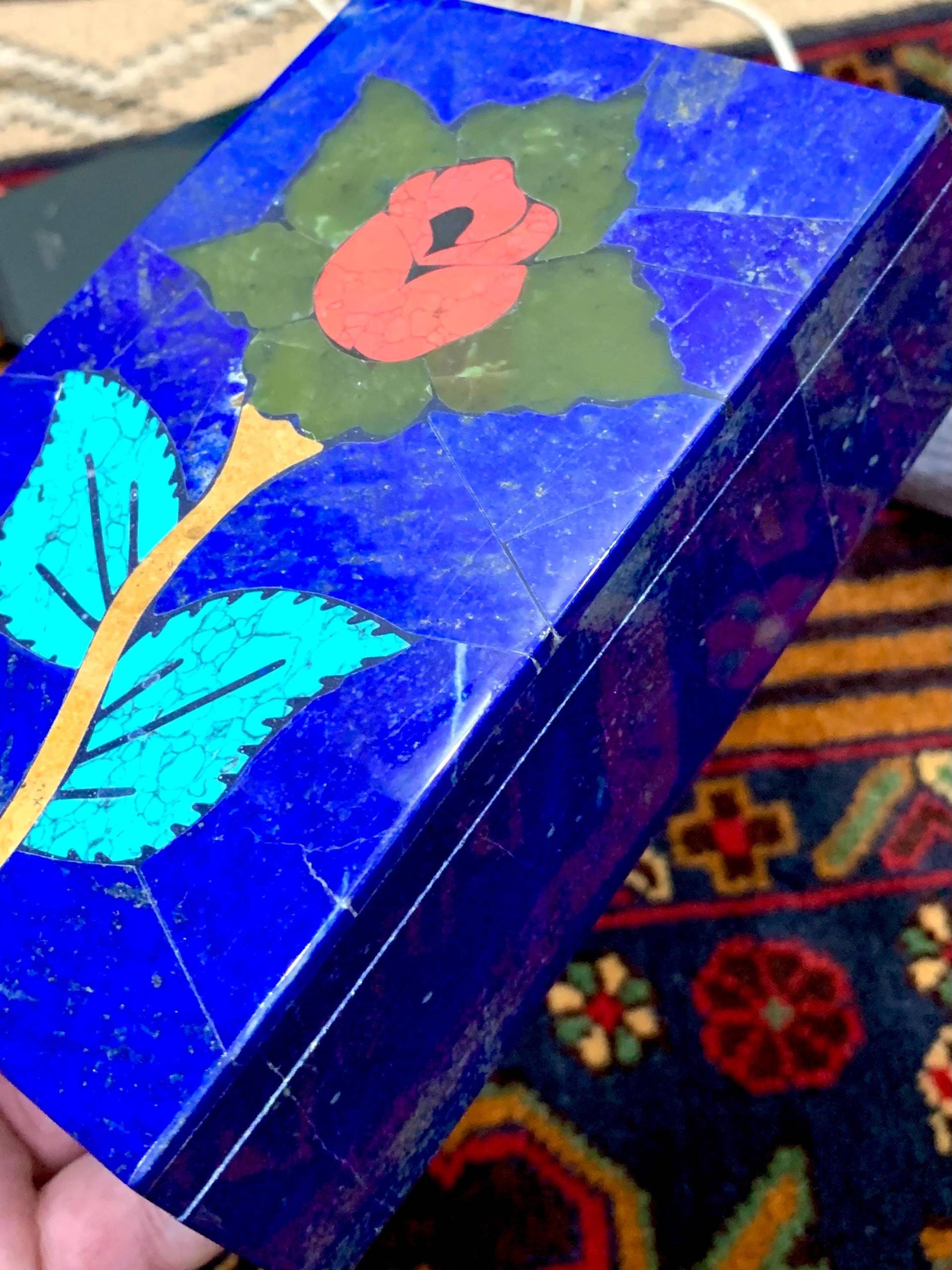 Handmade Lapis Lazuli Jewelery Box - Large Afghan Storage With Lid Aaa Quality Natural Stone Inlaid Flower Design For Home Handmade Lapis Lazuli Jewelery Box - Large Afghan Storage With Lid Aaa Quality Natural Stone Inlaid Flower Design For Home von LuxeeCrafted