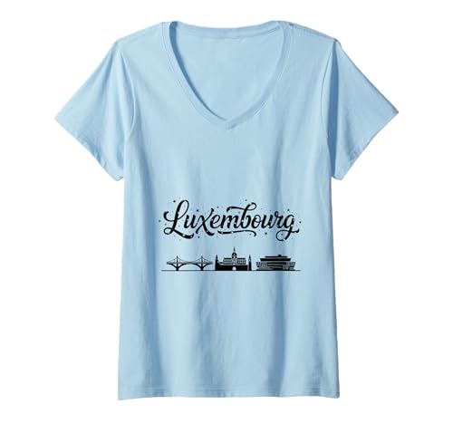 Damen Luxemburg Skyline Reise Urlaub Outfits T-Shirt mit V-Ausschnitt Damen Luxemburg Skyline Reise Urlaub Outfits T-Shirt mit V-Ausschnitt von Luxembourg Casual Clothes T-Shirts