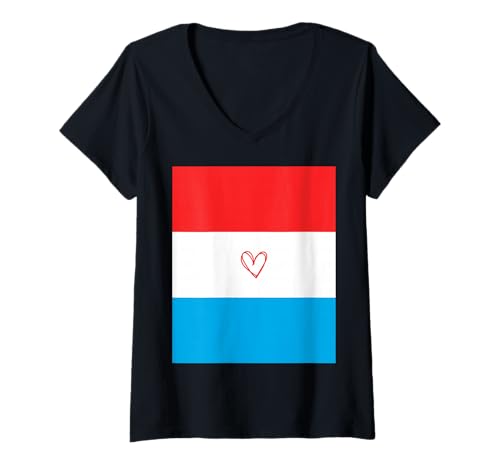 Damen Luxemburg Flagge Luxemburger Herz Stolz Heritage National T-Shirt mit V-Ausschnitt von Luxembourg Flag Luxembourger National Gifts Idea