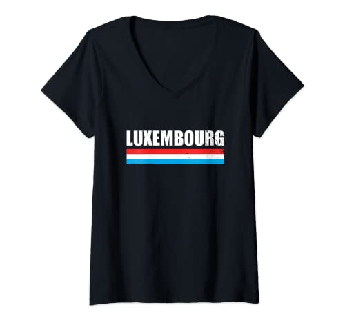 Damen Luxembourg Luxemburg Luxemburgische Flagge Luxemburger T-Shirt mit V-Ausschnitt Damen Luxembourg Luxemburg Luxemburgische Flagge Luxemburger T-Shirt mit V-Ausschnitt von Luxemburgische Wurzeln Heimat Letzeburg Liebe