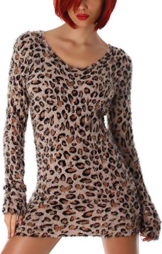 Luxestar Damen Longpulli Strickkleid flauschig Fransen Kuschelpullover Pulloverkleid Animal-Print Stretch, Einheitsgröße 34 36 38, Leopard Braun Luxestar Damen Longpulli Strickkleid flauschig Fransen Kuschelpullover Pulloverkleid Animal-Print Stretch, Einheitsgröße 34 36 38, Leopard Braun von Luxestar