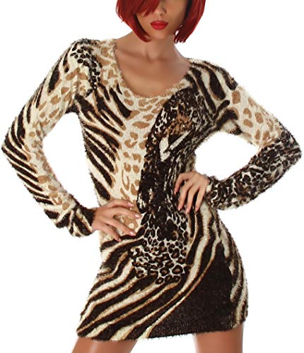 Luxestar Damen Longpulli Strickkleid flauschig Fransen Kuschelpullover Pulloverkleid Leopard Animal-Print Stretch, Einheitsgröße 34 36 38, Beige Luxestar Damen Longpulli Strickkleid flauschig Fransen Kuschelpullover Pulloverkleid Leopard Animal-Print Stretch, Einheitsgröße 34 36 38, Beige von Luxestar