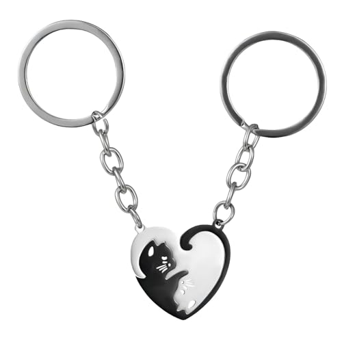 Luxetoys Ein Paar Katzen SchlüsselanhängerPaar Schlüsselringe Tieranhänger in Herz und Rundform als Geschenk und Schlüssel (Liebe Schwarz und Weiß) von Luxetoys