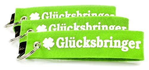 Luxflair 3x Filz Schlüsselanhänger Glücksbringer mit Kleeblatt, Schlüsselband mit Spruch. Kleines Geschenk für Männer und Frauen. von Luxflair