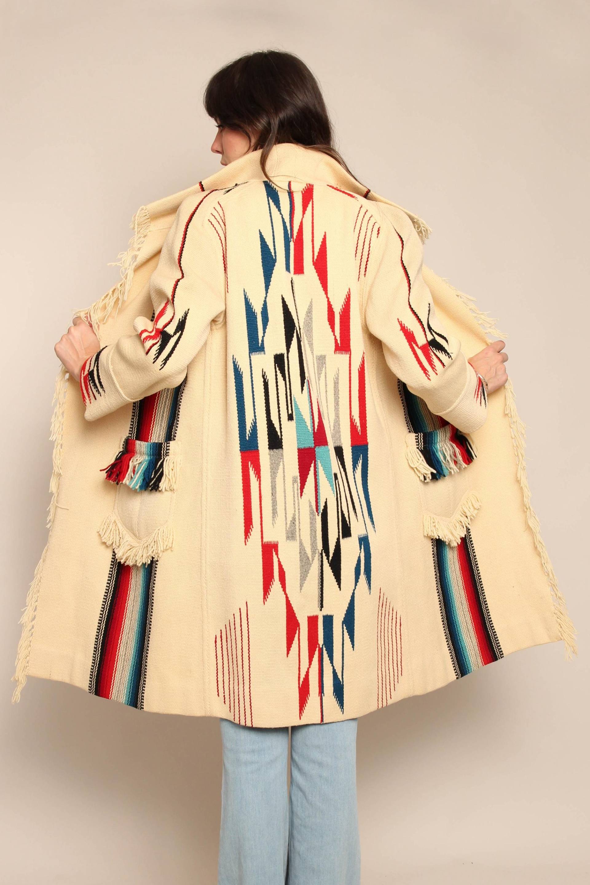 1930S Chimayo Wool Swing Jacke Vintage Southwestern Wollmantel Mit Fransen, Größe Xs/S/M von LuxieVintage