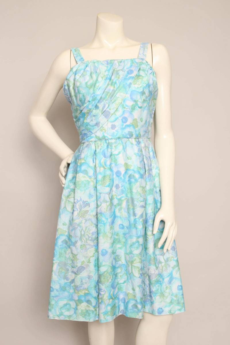 1950Er Jahre Baumwoll Sonnenkleid Blaues Blümchenmuster, Falcon Originals, Größe Xs von LuxieVintage