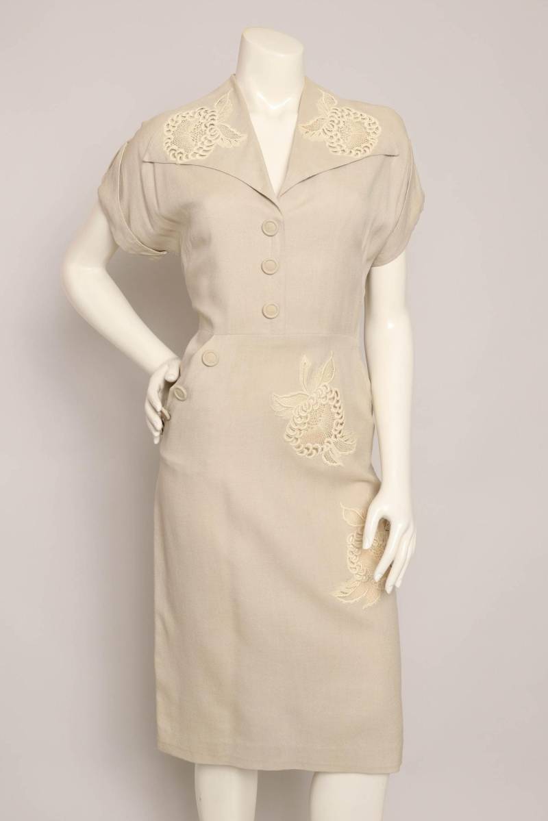 1950Er Jahre Kleid Mit Spitzenapplikationen Reich Originals, Größe Xs/S von LuxieVintage