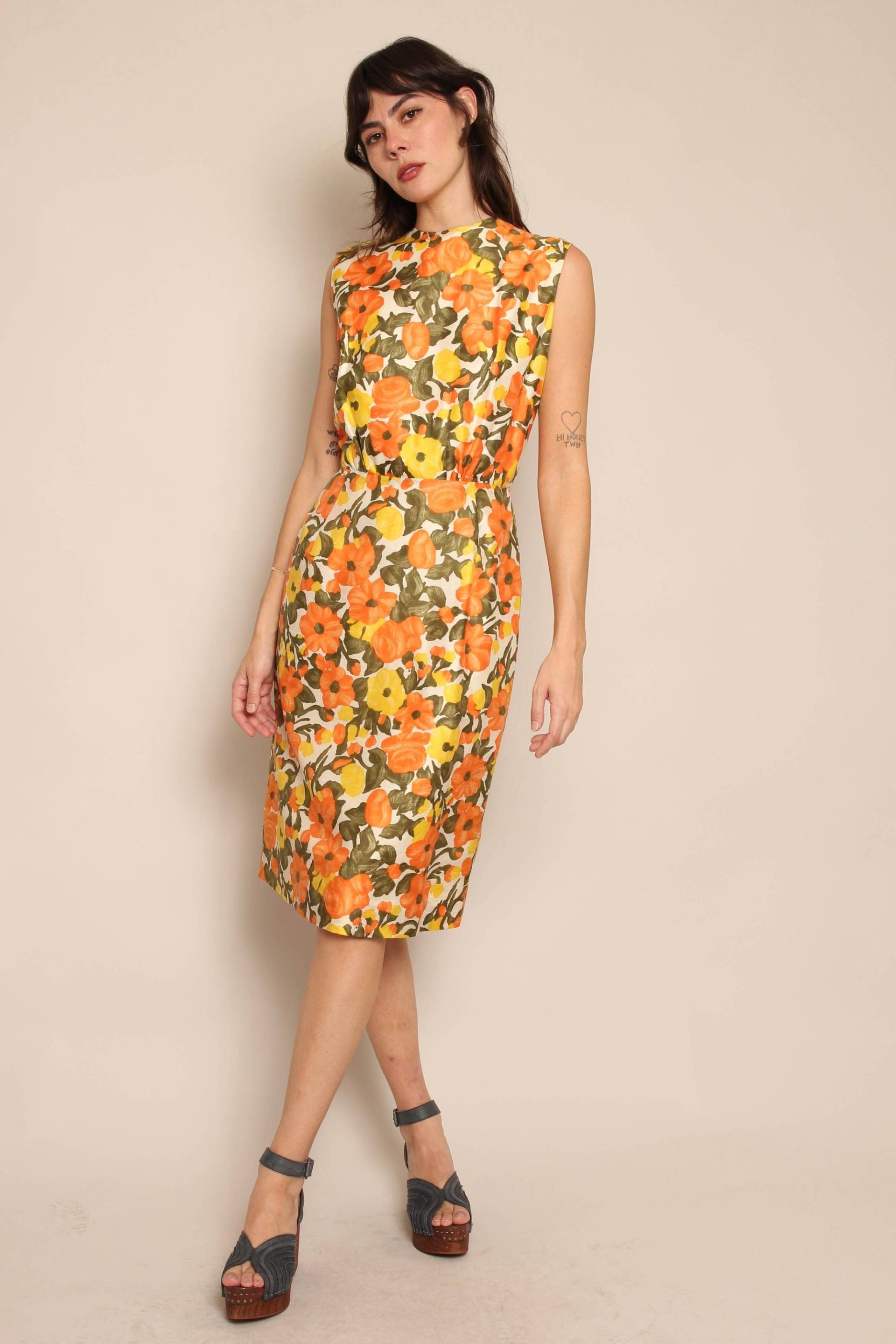 1950S Herbstliches Wackelkleid Ärmelloses Midi, Größe S/M von LuxieVintage