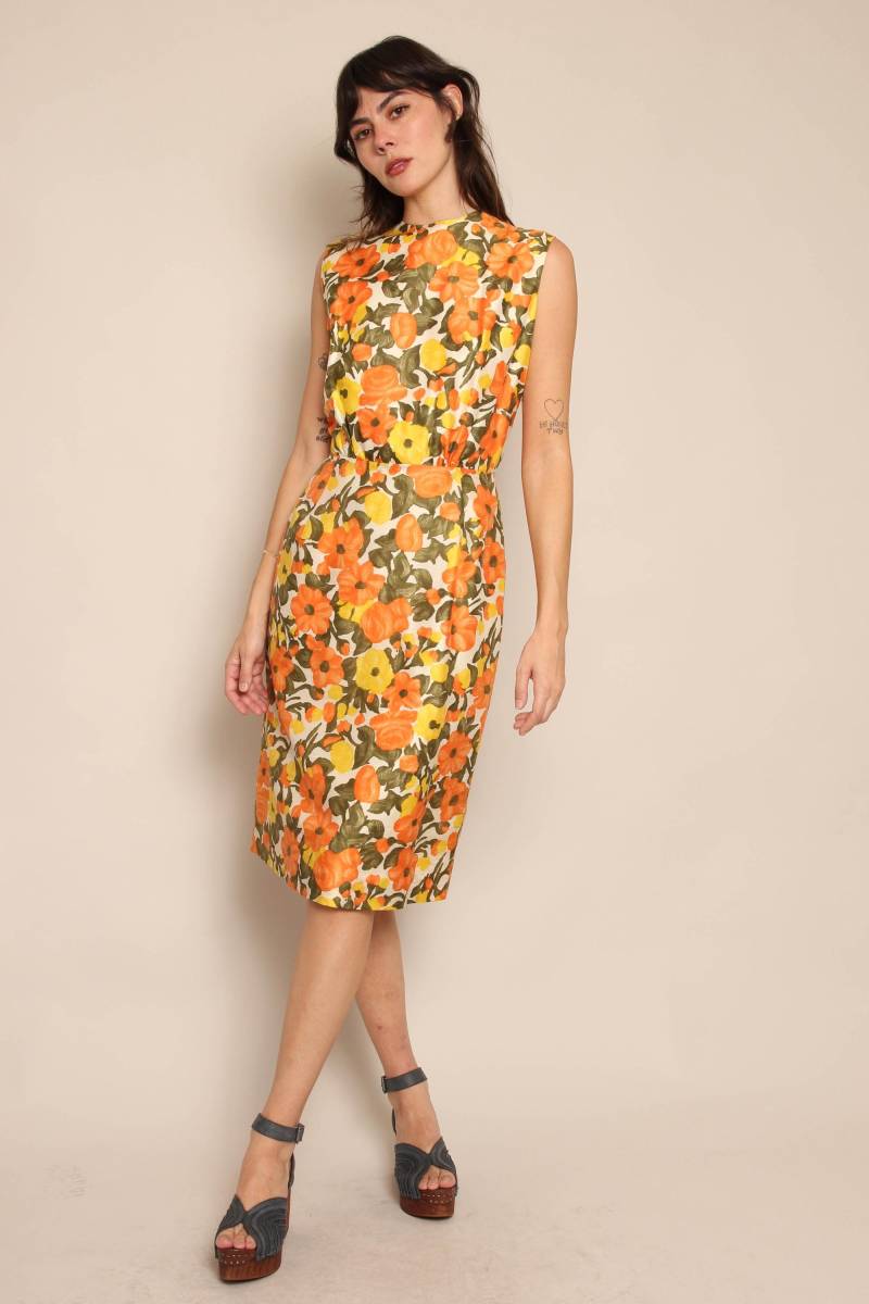 1950S Herbstliches Wackelkleid Ärmelloses Midi, Größe S/M von LuxieVintage