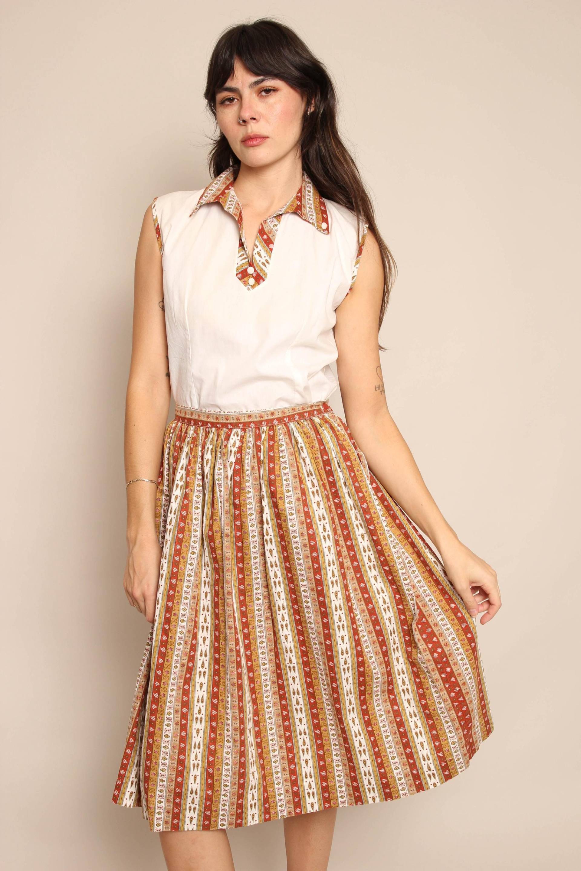 1950S Stylecraft Rock-Set Herbstliche Streifen Aus Baumwolle, Grösse S/M von LuxieVintage