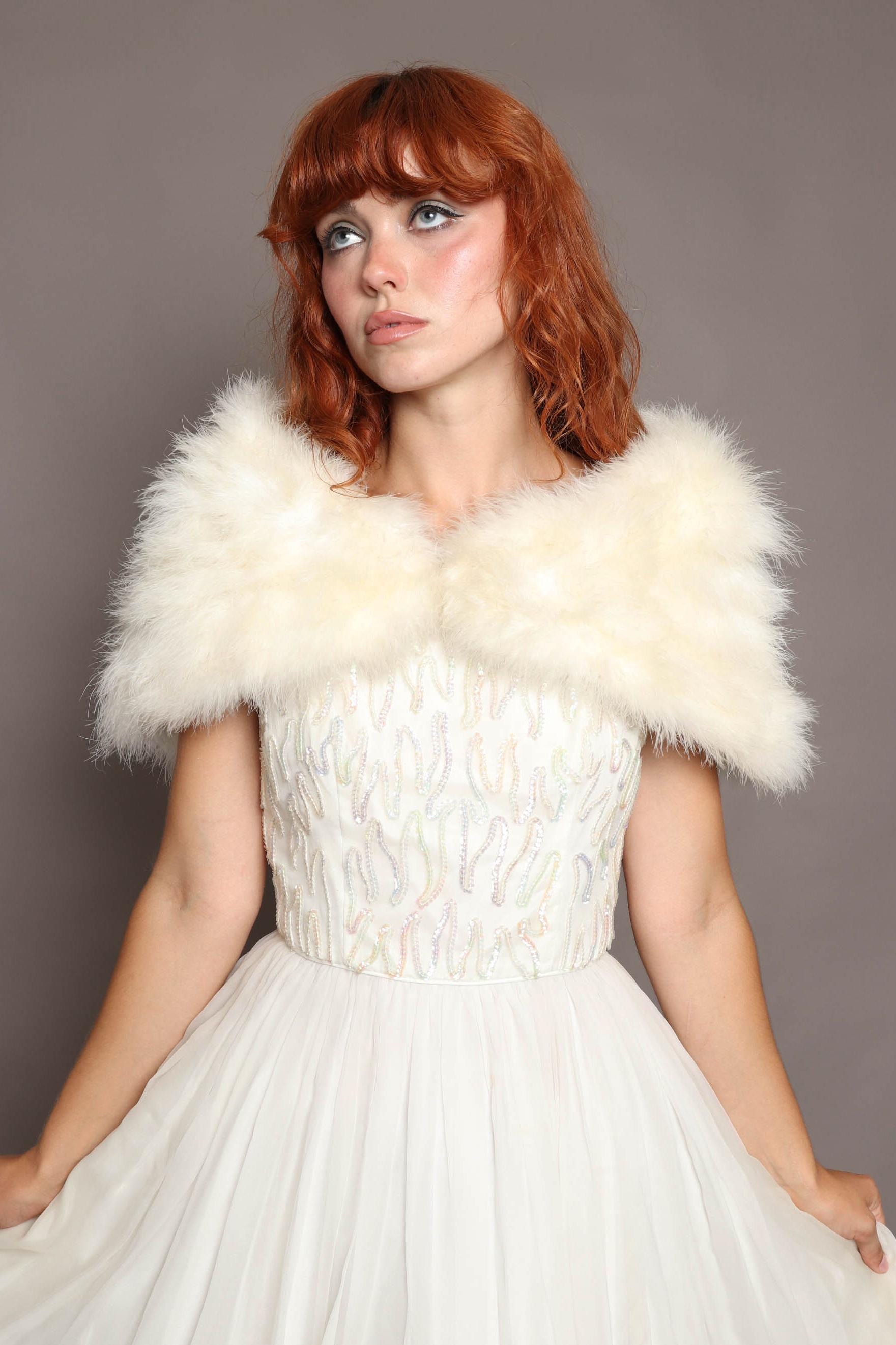 1960Er Marabu-Federstola Hochzeits-Tuch, Größe Xs/S von LuxieVintage