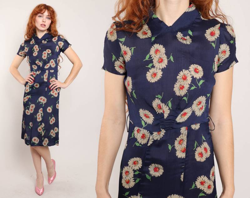 40S Geblümtes Viskose-Kleid Reines Gazé Vintage Midi, Größe Xxs 40S Geblümtes Viskose-Kleid Reines Gazé Vintage Midi, Größe Xxs von LuxieVintage