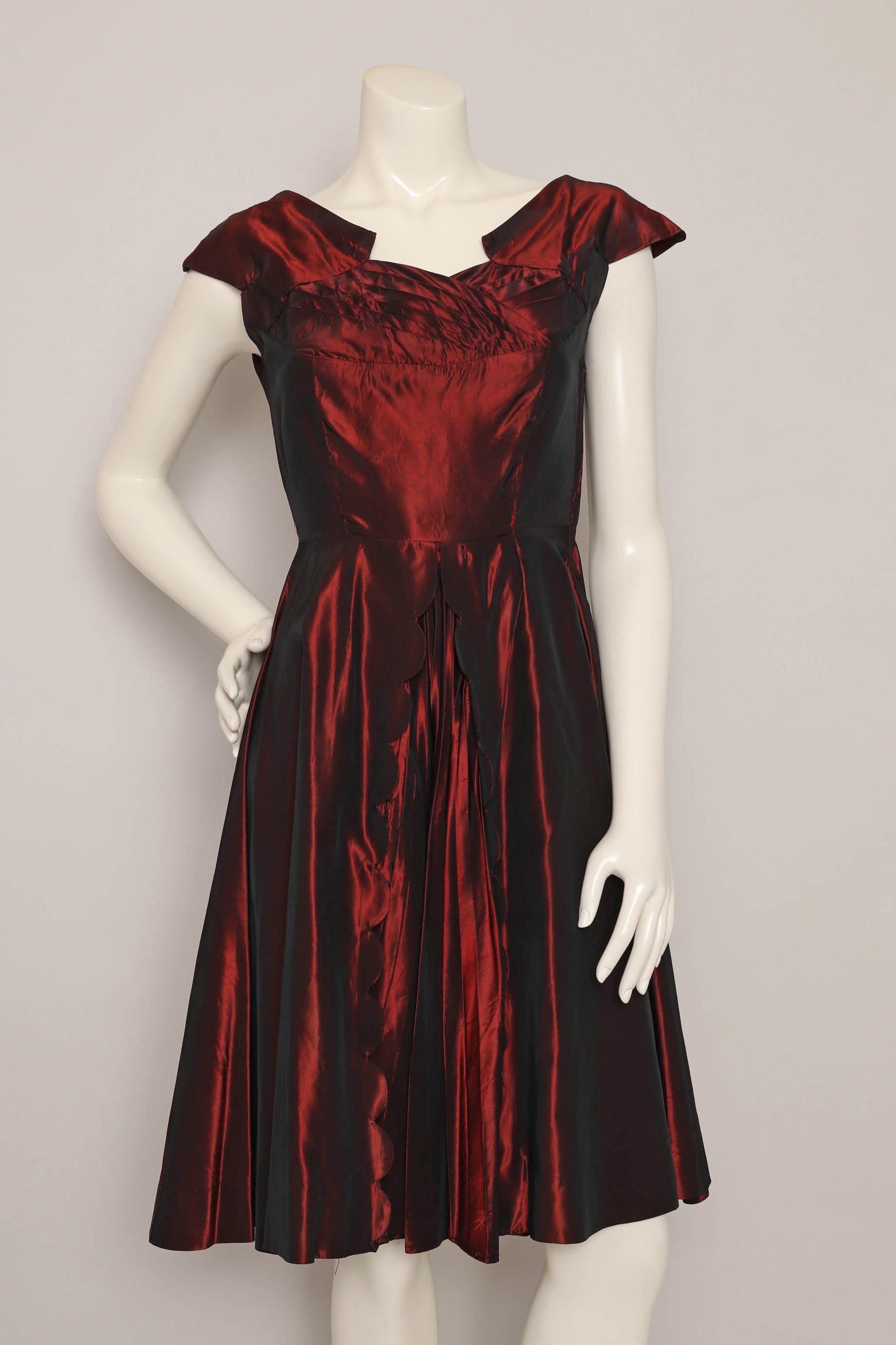 50Er Jahre Kupfer Taft Partykleid Vintage Cocktail Urlaubskleid, Größe Xs von LuxieVintage