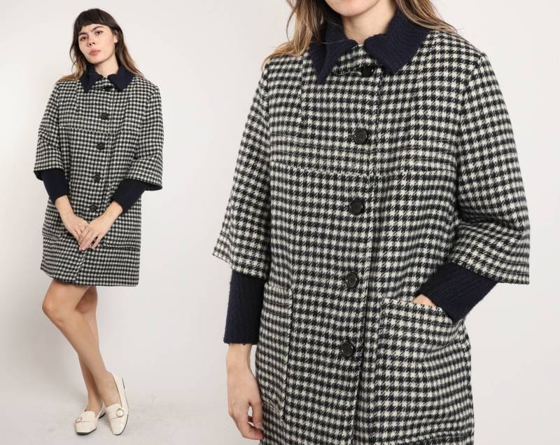 60S Wollmantel Wollmantel Mit Hahnentritt-Muster Vintage Mod Kinderwagenjacke, Größe M/L 60S Wollmantel Wollmantel Mit Hahnentritt-Muster Vintage Mod Kinderwagenjacke, Größe M/L von LuxieVintage
