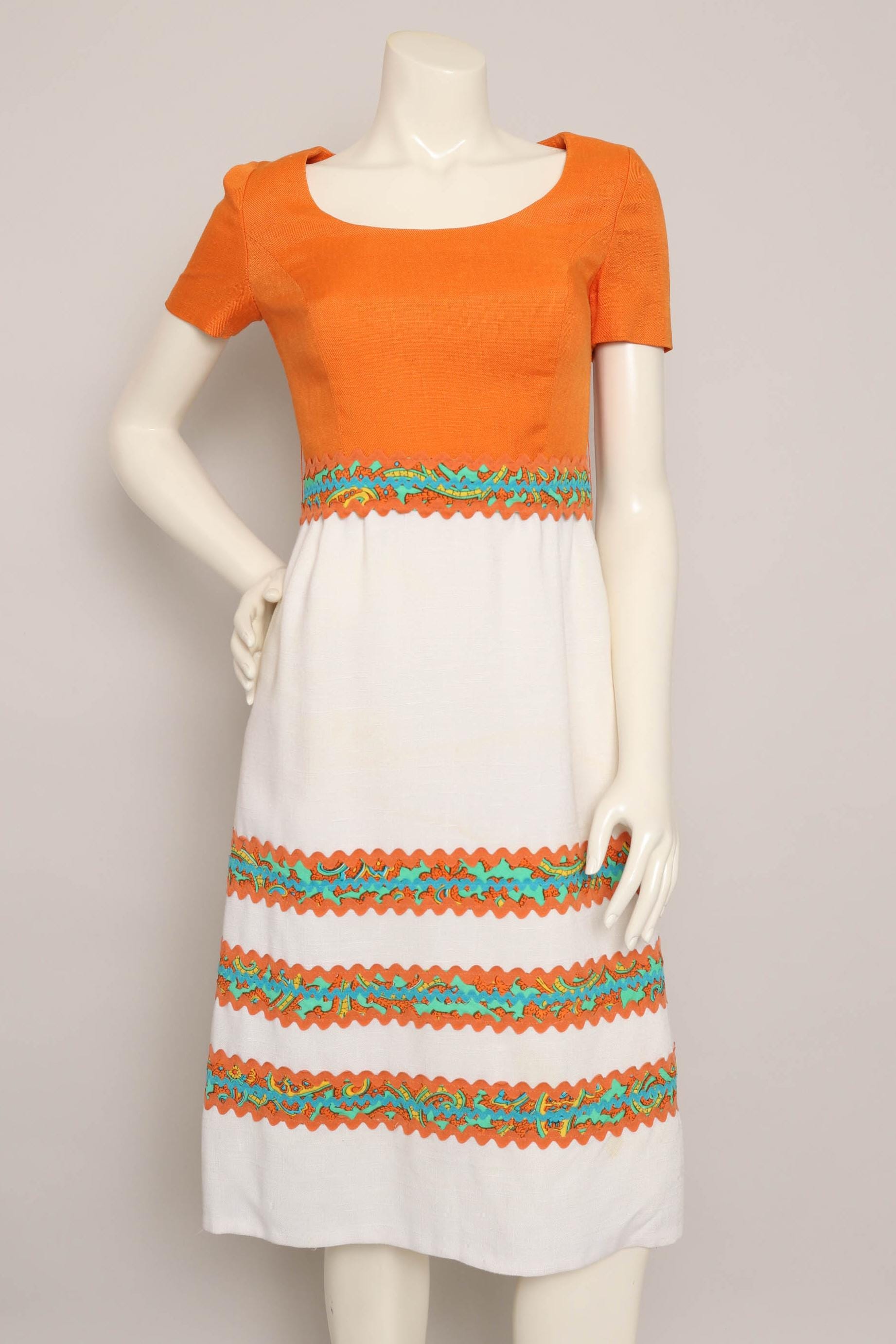 60S Orange Paisley Kleid Im Vintage Carlye Linen Style, Größe S von LuxieVintage