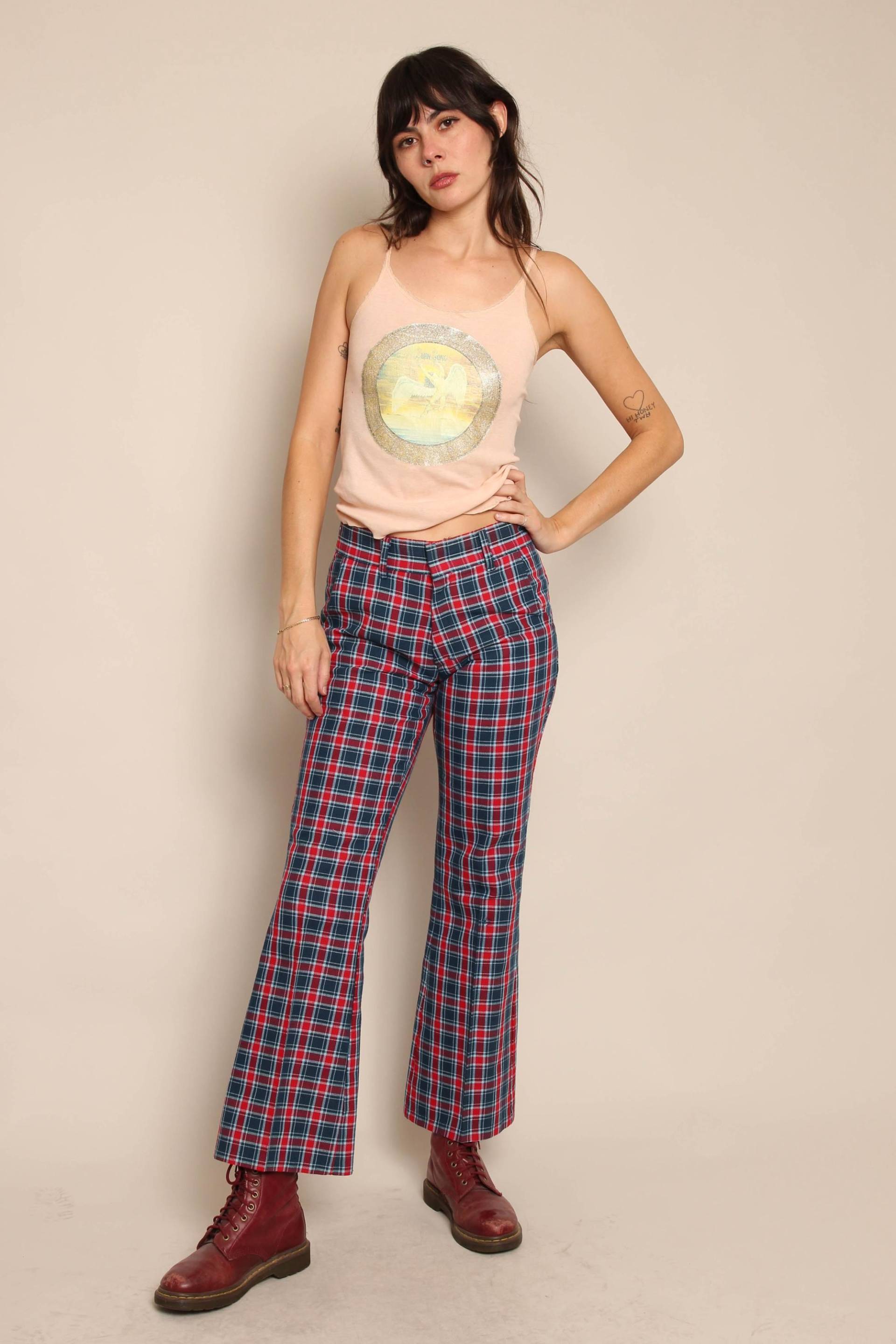 70Er Jahre Karierte Schlaghose Vintage Toughskins Sears Denim, Größe Xs/S von LuxieVintage