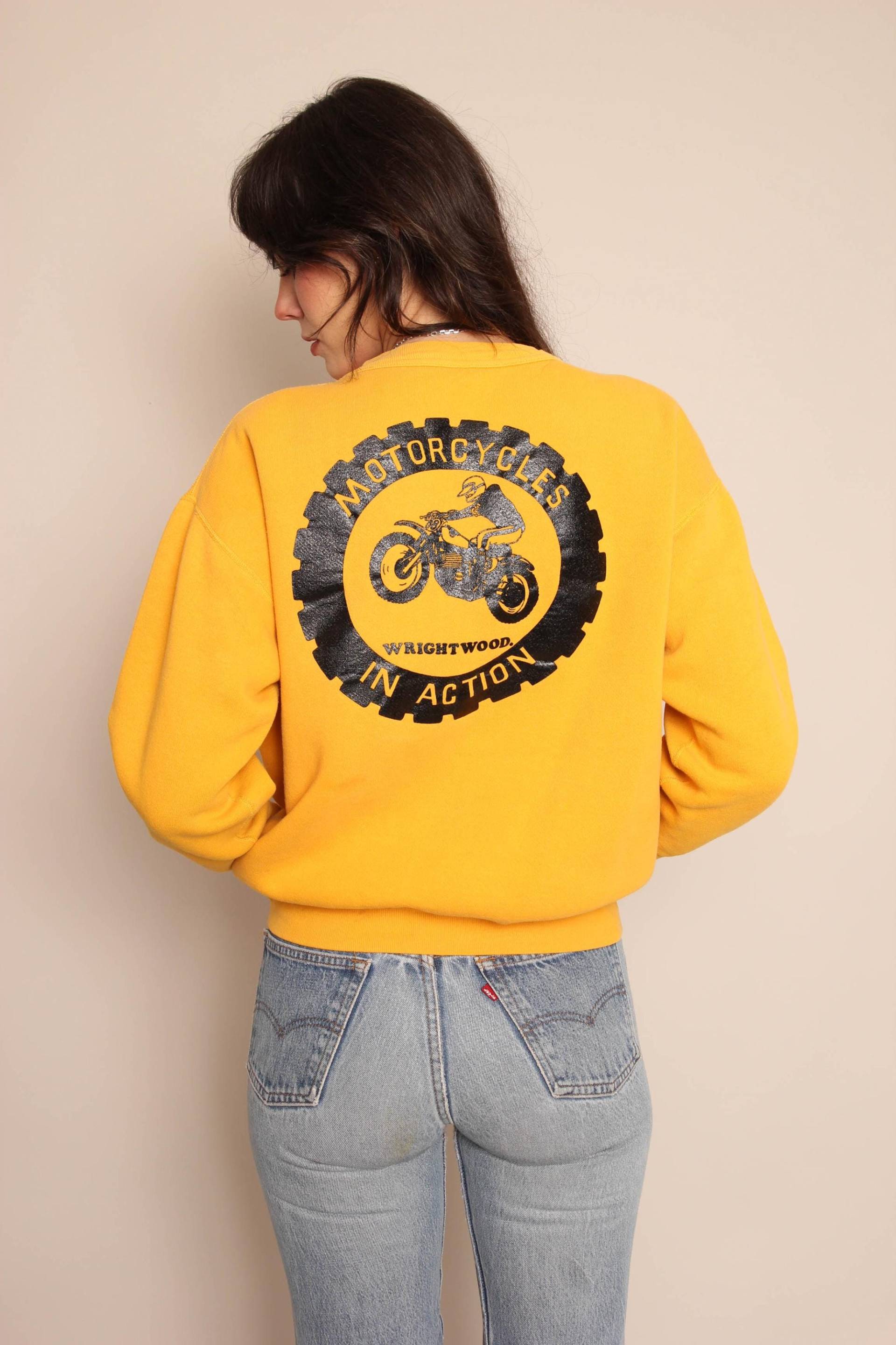 70Er Jahre Motorrad-Sweatshirt Vintage Russel Marigold Biker Pullover von LuxieVintage