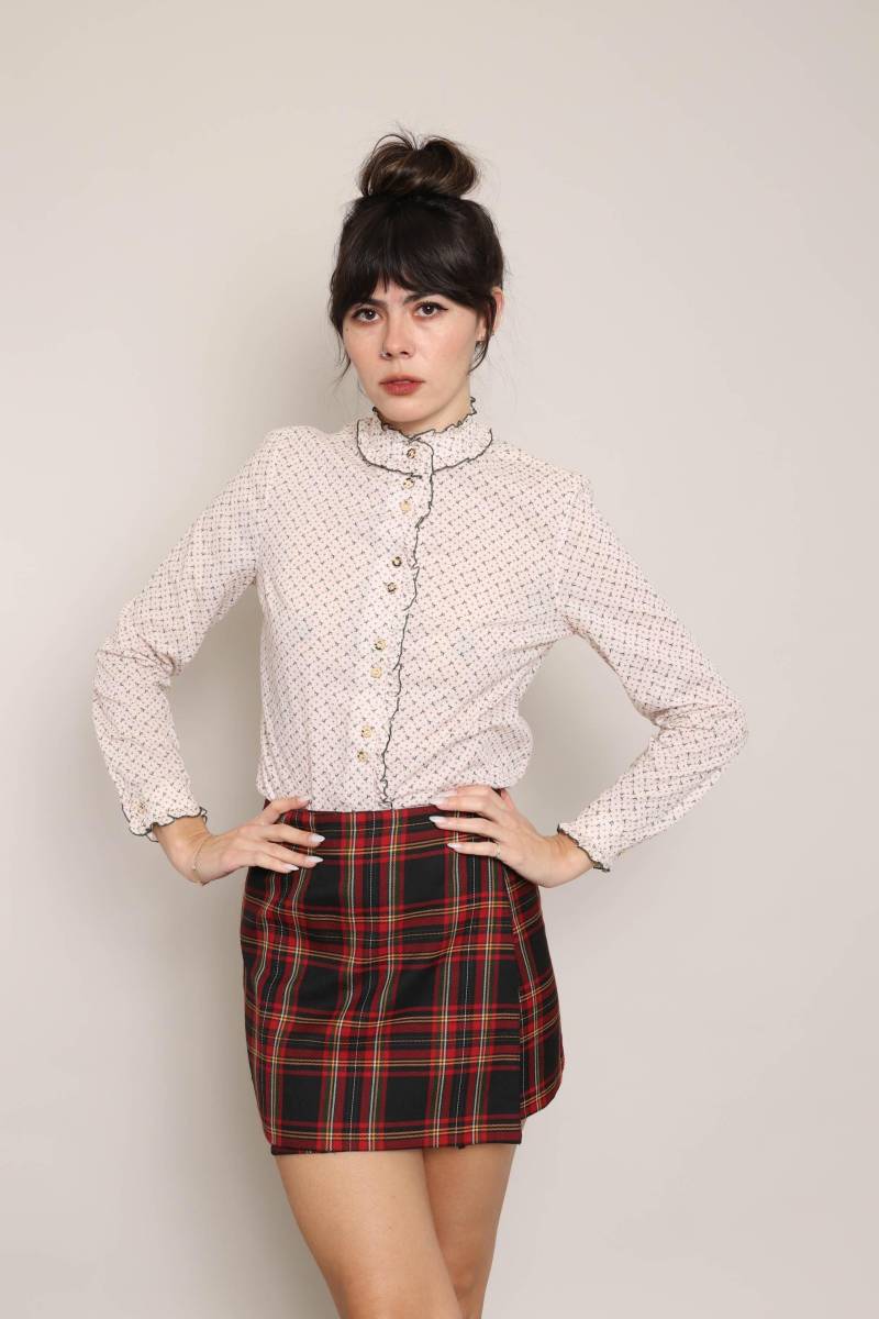 70S Rentier Print Rüschen Shirt Vintage Urlaub Neuheit Kragen Top, Gr S 70S Rentier Print Rüschen Shirt Vintage Urlaub Neuheit Kragen Top, Gr S von LuxieVintage