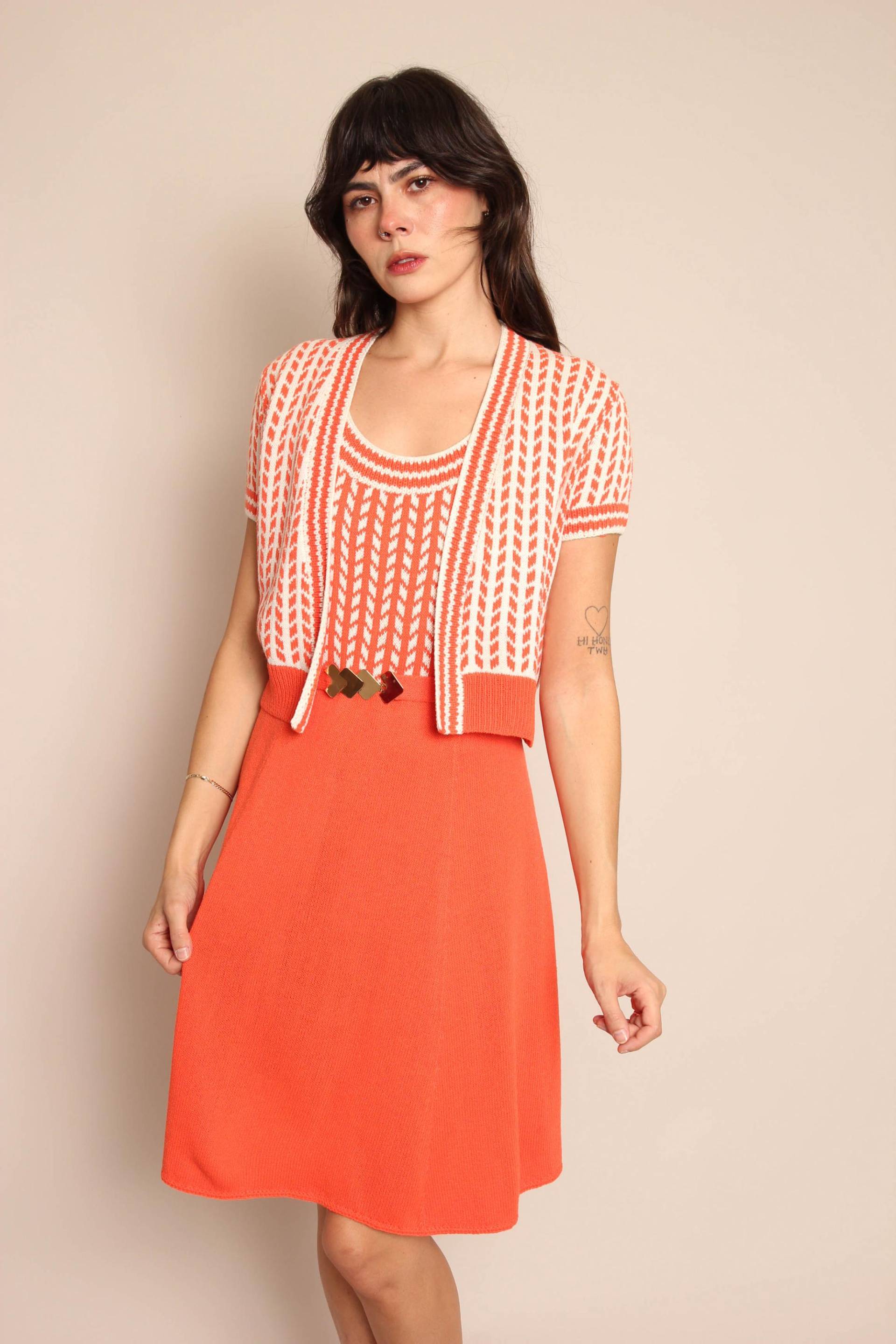 70Er St. John Orange Strick Set Vintage Frack, Jacke & Gürtel | Größe M von LuxieVintage