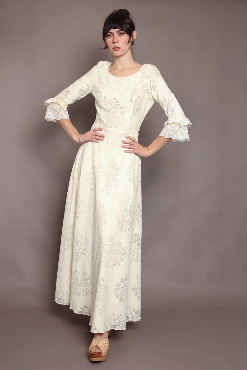 70S Lace Maxi Dress Boho Prairie Style, Shopping Erflog Rieger Moden, Gr S/M von LuxieVintage