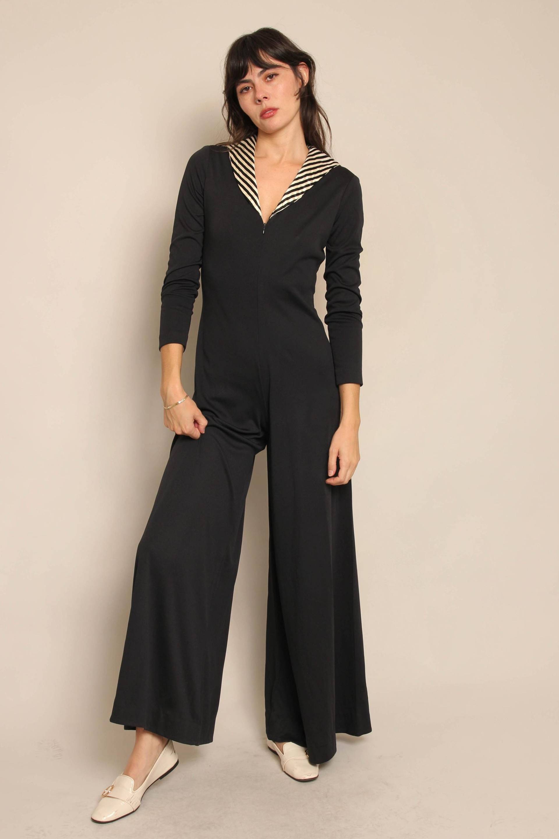 70S Vintage Bell-Bottom-Kleid Matrosen-Overall, Größe S/M von LuxieVintage