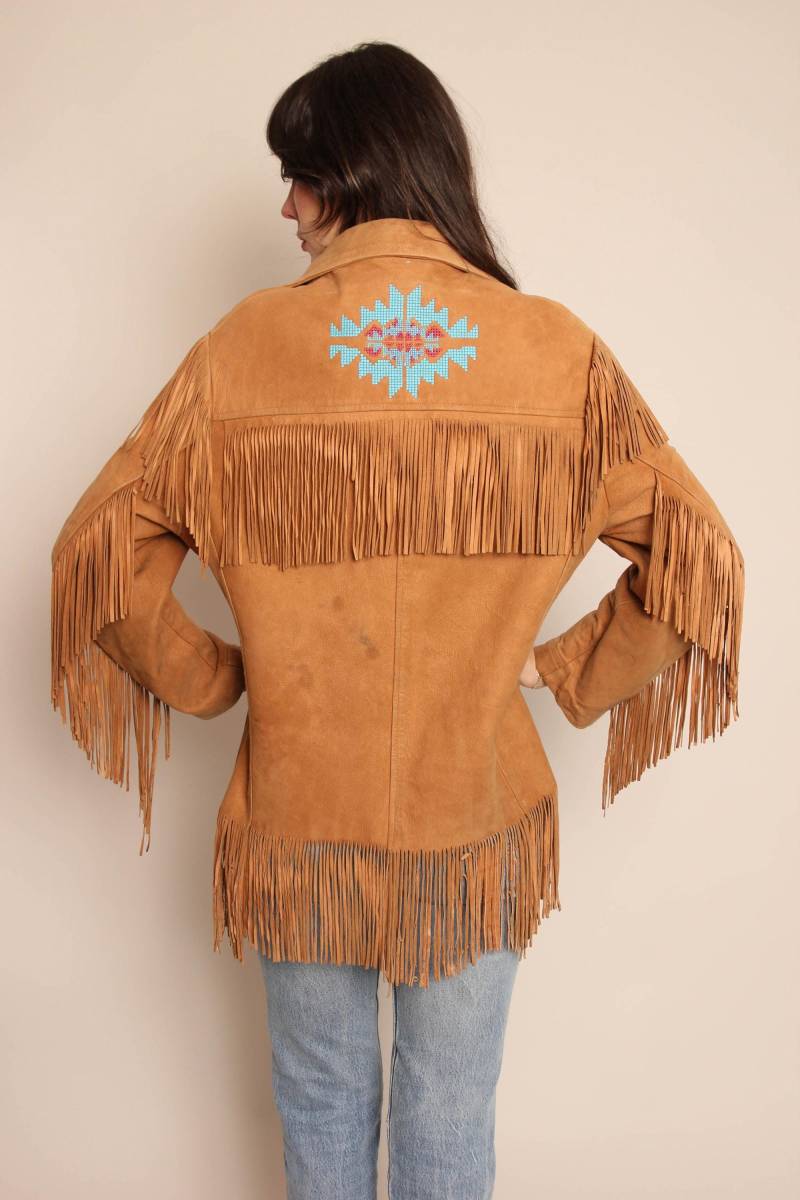70S Wildleder Fransen Westernjacke Braune Westernjacke, Größe M L von LuxieVintage