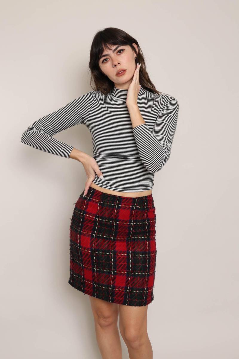 80S Bentley Boucle Karierter Rock Vintage Holiday Strick, Größe S 80S Bentley Boucle Karierter Rock Vintage Holiday Strick, Größe S von LuxieVintage