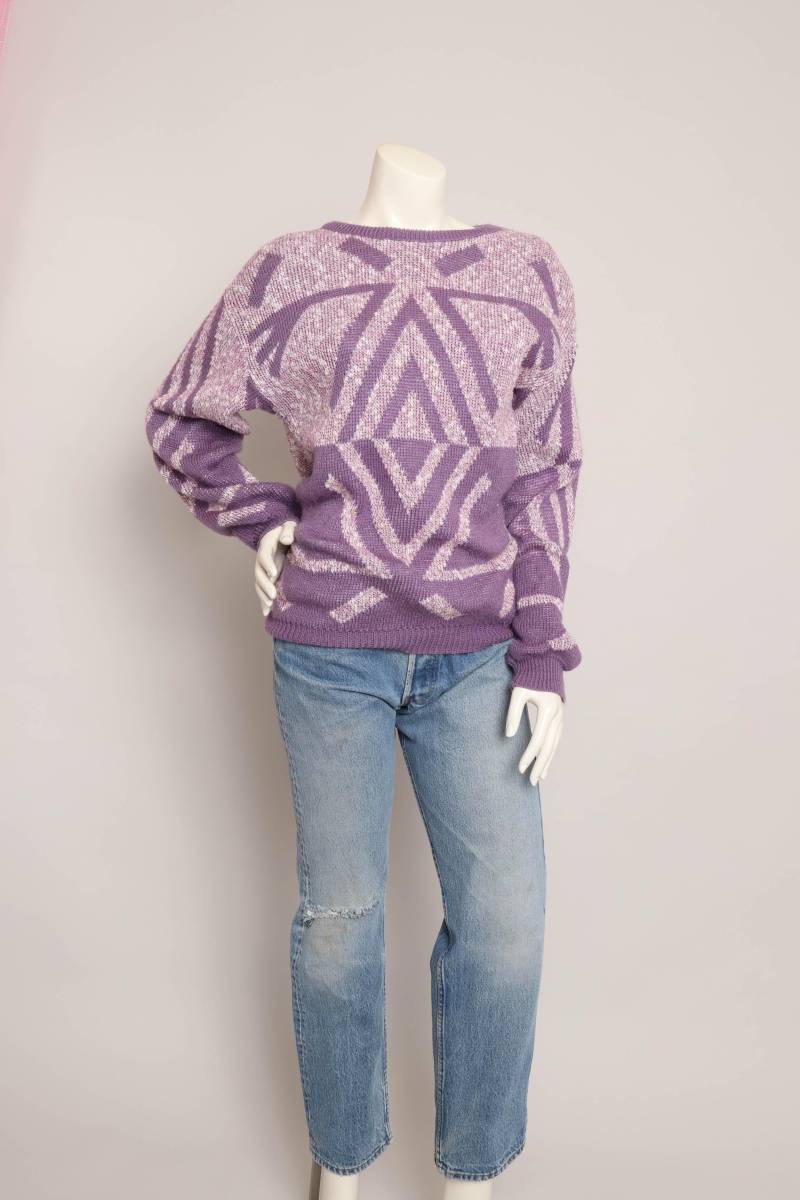 80Er Southwestern Lila Pullover Abstrakter Acryl Strickstoff, Größe S von LuxieVintage