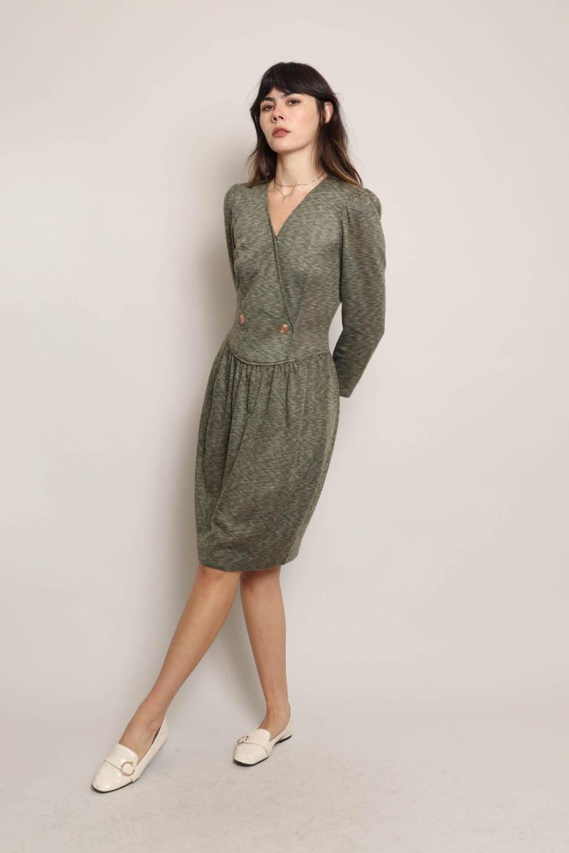 80Er Space Dye Strickkleid Taurus Ii Grünes Midi Mit Tiefer Taille, M/L 80Er Space Dye Strickkleid Taurus Ii Grünes Midi Mit Tiefer Taille, M/L von LuxieVintage