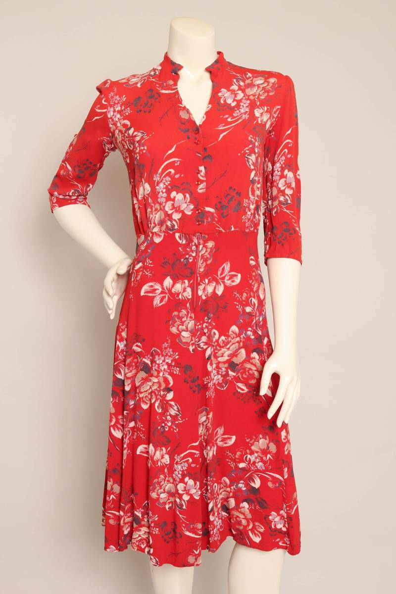 80S Contempo Casuals Floral Dress 1940S Style Viskose Midi, Grösse Xs/S von LuxieVintage