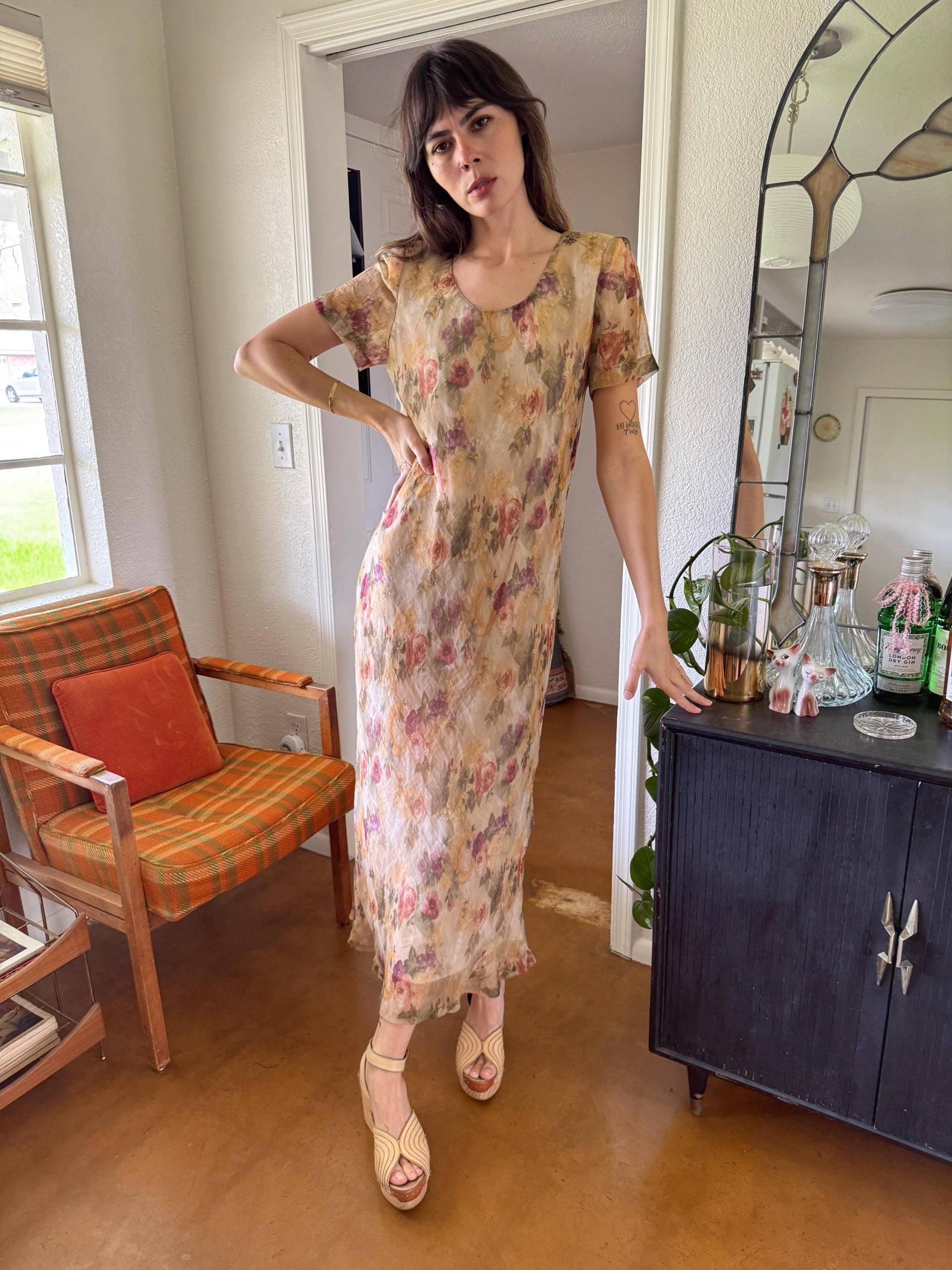 90Er Jahre Chiffon Maxi Kleid Vintage Michael Blair, Größe S/M von LuxieVintage