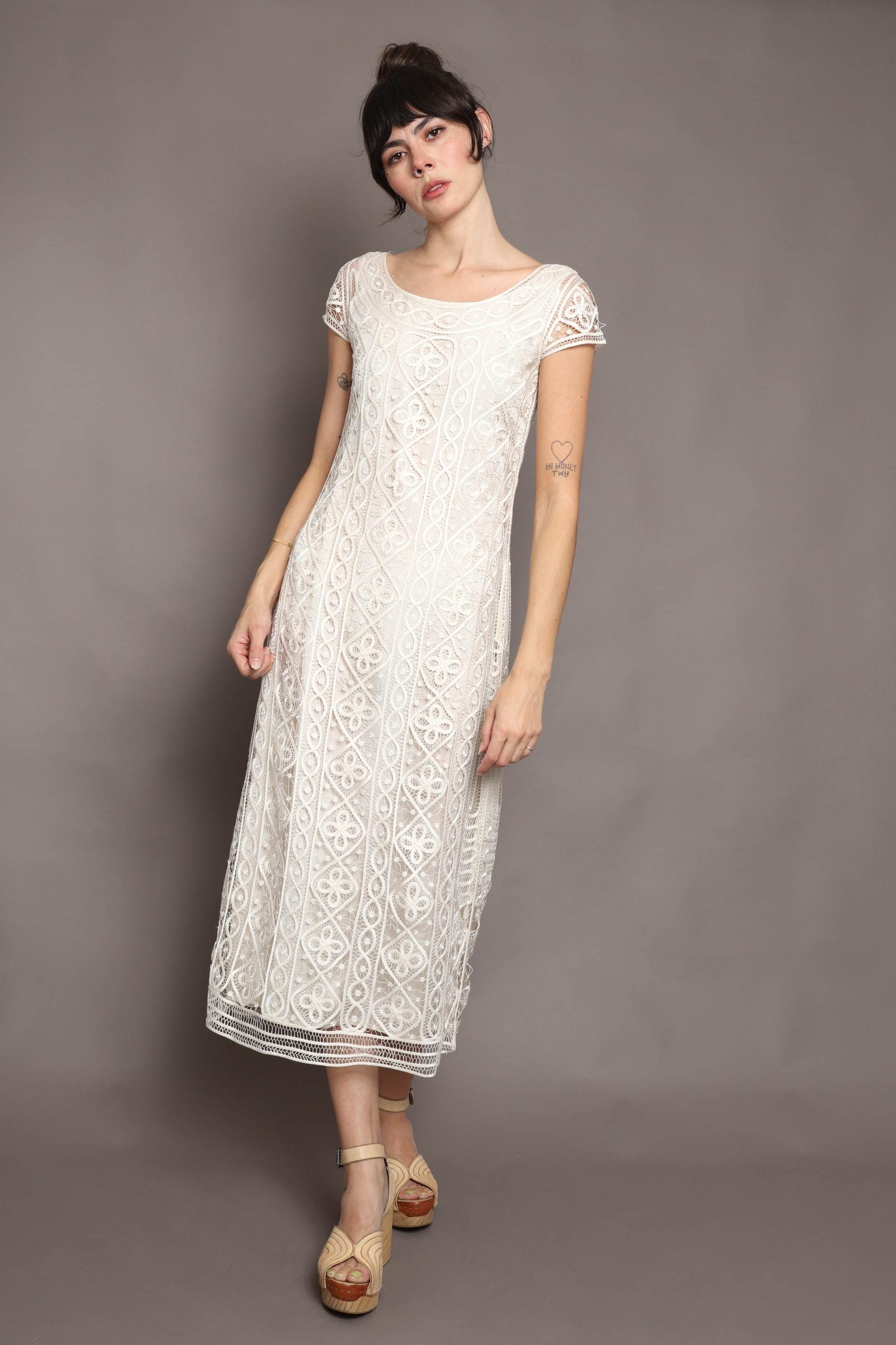 90Er Jahre Seidenspitze Midi Kleid Carole Little Y2K, Größe Xs von LuxieVintage