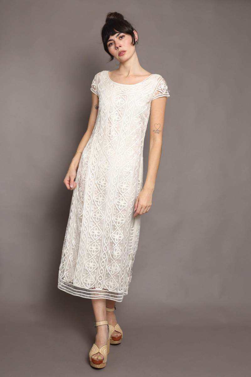 90Er Jahre Seidenspitze Midi Kleid Carole Little Y2K, Größe Xs von LuxieVintage