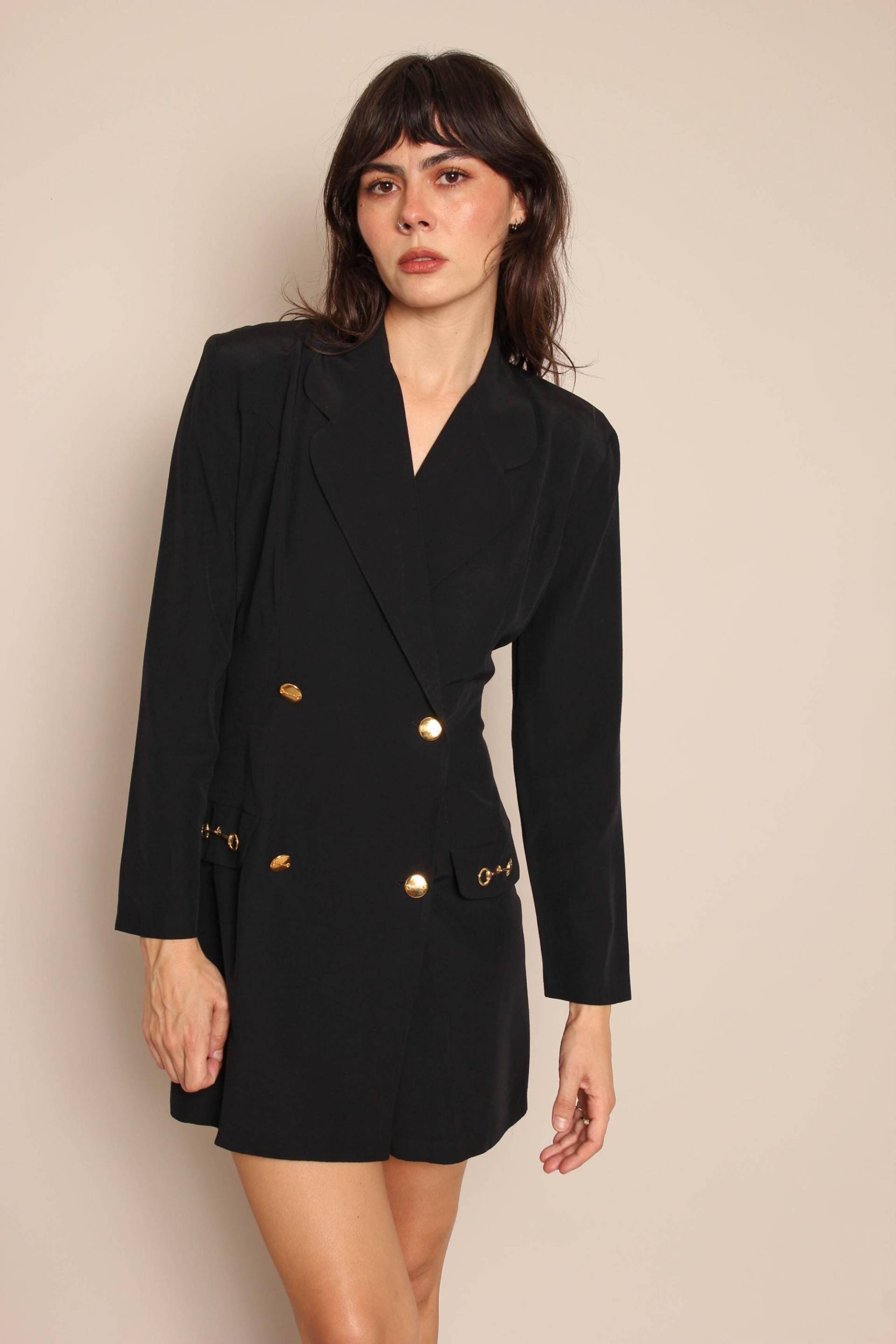 90S Cocktail-Ceo Witch Vintage Joseph Ribkoff Schwarzer Blazer Mini Kleid Romper Skort, Größe Xs-S von LuxieVintage