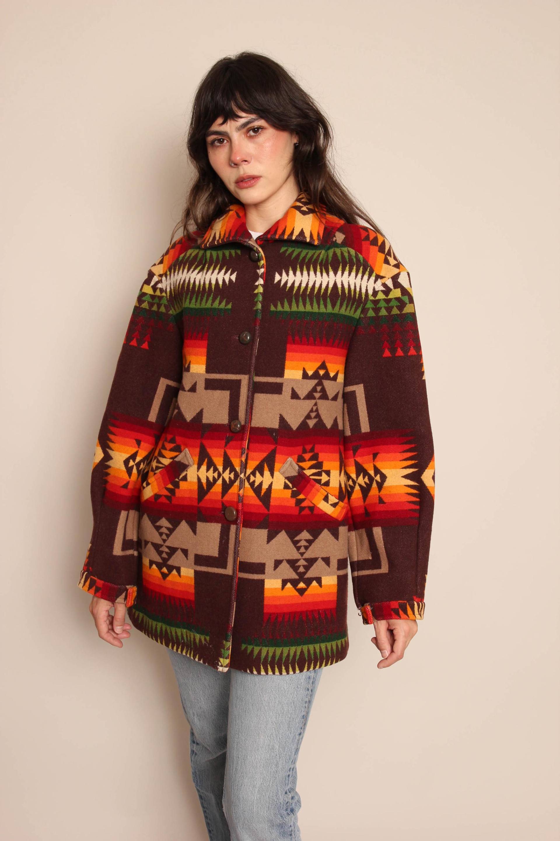 90S Pendleton Jacke Vintage Southwestern Wollmantel, Größe S von LuxieVintage