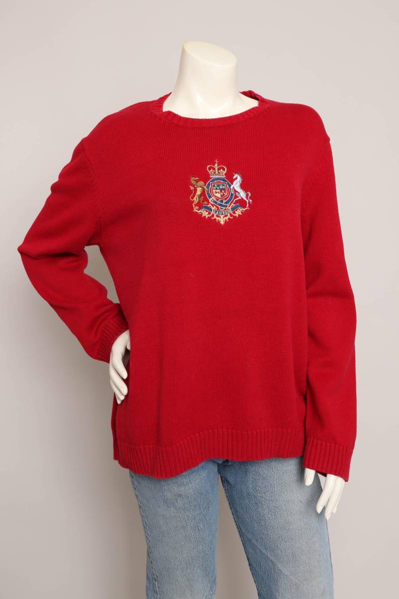 90S Ralph Lauren Crest Pullover Roter Baumwollstrick Im Reiterstil, Größe M//L/xl von LuxieVintage
