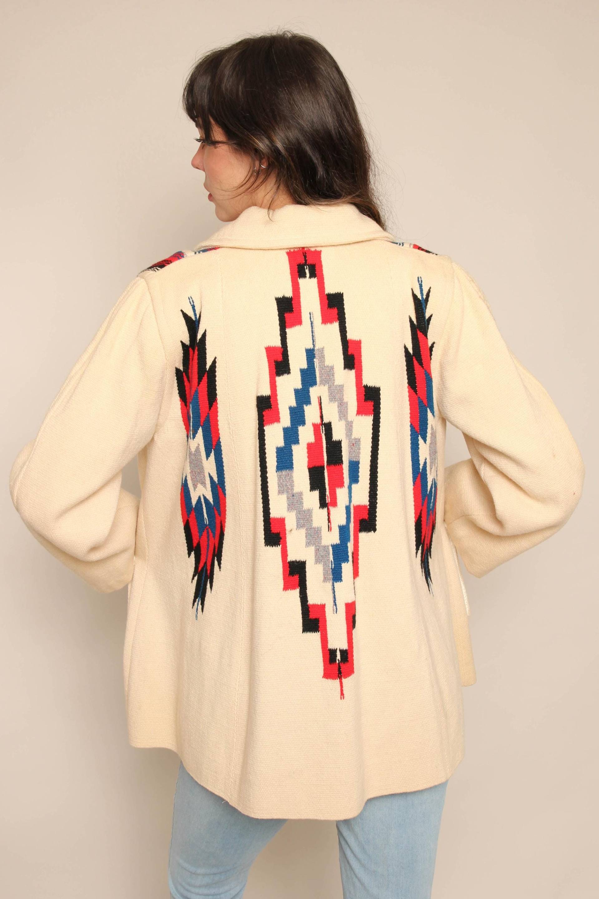 Vintage 40Er Jahre Chimayo Wolle Jacke Southwest Arts & Crafts Santa Fe Mantel, Größe S/M von LuxieVintage