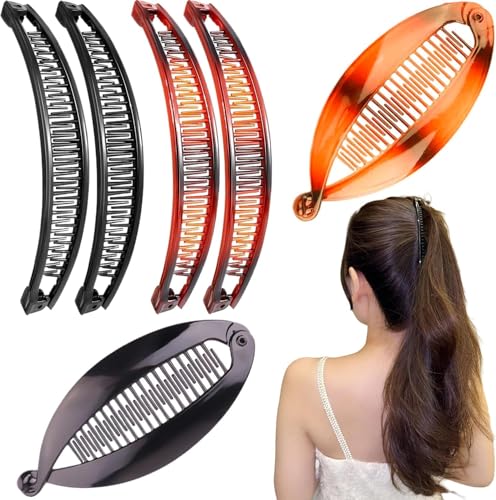 Bananen-Haarspange 4 Stück Bananen-Fisch-Haarspangen für Frauen Clip Doppelkamm Lange Haarspangen Fischschwanz Kleine Haarspange Rutschfeste Haar-Accessoires für dickes Haar Rutschfeste und Clips von Luxiremi