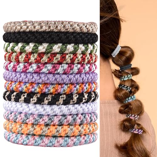 Elastische Haargummis für Damen und Mädchen, verschiedene Farben, weich gewebte Pferdeschwanz-Halter, Mädchen und Frauen mit dickem oder lockigem Haar (mehrere Farben), 12 Stück von Luxiremi