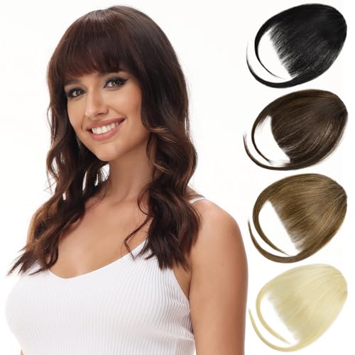 Luxiremi Clip in Pony Echthaar 100% Fringe Bangs Extensions mit Schläfen Natürliche Schokolade Clip Pony Haarteile Echthaar Fransen Hair für Damen Frauen von Luxiremi