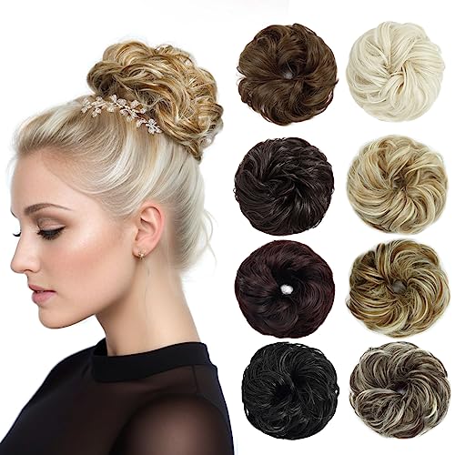 Luxiremi Dutt Haarteile in Hellbraun mix Blond für Frauen Synthetische Hochsteckfrisur Lockige Haarteil mit Gummiband Haarteil Dutt von Luxiremi