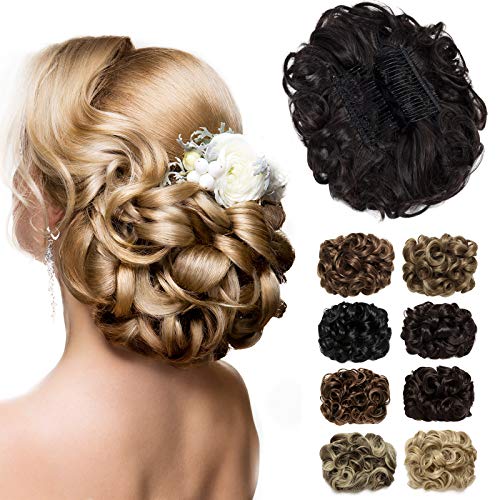 Luxiremi Haarteil Dutt Scrunchie Updo Lockiger Dunkelbraun Dick Haar Dutt Haarverlängerung Kämme im Dutt Haarteil für Frauen Damen von Luxiremi