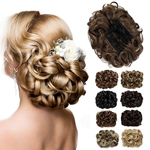 Luxiremi Haarteil Dutt Scrunchie Updo Lockiger Hellbraun Dick Haar Dutt Haarverlängerung Kämme im Dutt Haarteil für Frauen Damen von Luxiremi