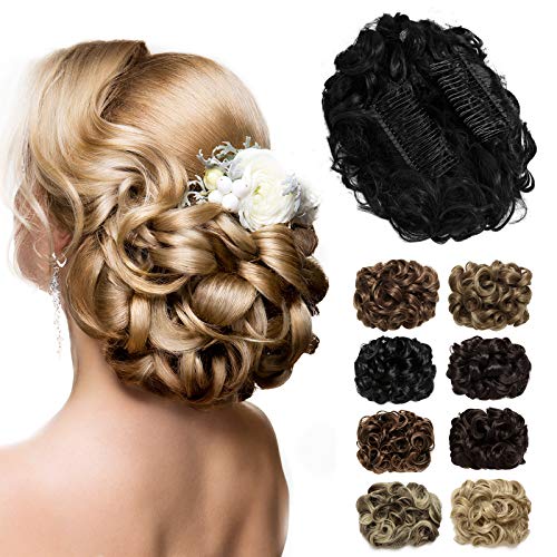 Luxiremi Haarteil Dutt Scrunchie Updo Lockiger Naturschwarz Dick Haar Dutt Haarverlängerung Kämme im Dutt Haarteil für Frauen Damen von Luxiremi