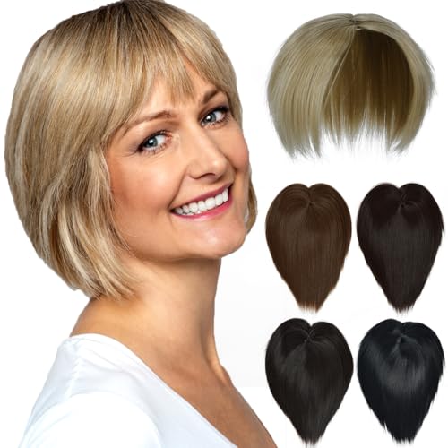 Luxiremi Hair Topper Haarteil Kurze Topper Haare Clip in Haarverlängerungen Kunsthaar Aschblond Haartopper für Damen Frauen mit Dünnem Haar von Luxiremi