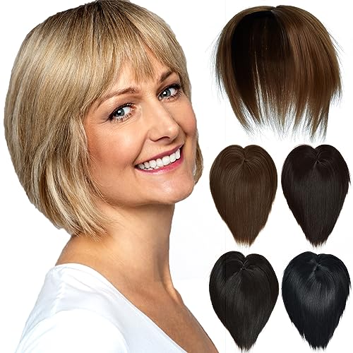Luxiremi Hair Topper Haarteil Kurze Topper Haare Clip in Haarverlängerungen Kunsthaar Kastanie Braun Haartopper für Damen Frauen mit Dünnem Haar von Luxiremi