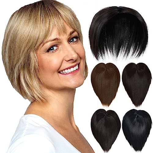 Luxiremi Hair Topper Haarteil Kurze Topper Haare Clip in Haarverlängerungen Kunsthaar Natürliches Dunkelstes Braun Haartopper für Damen Frauen mit Dünnem Haar von Luxiremi